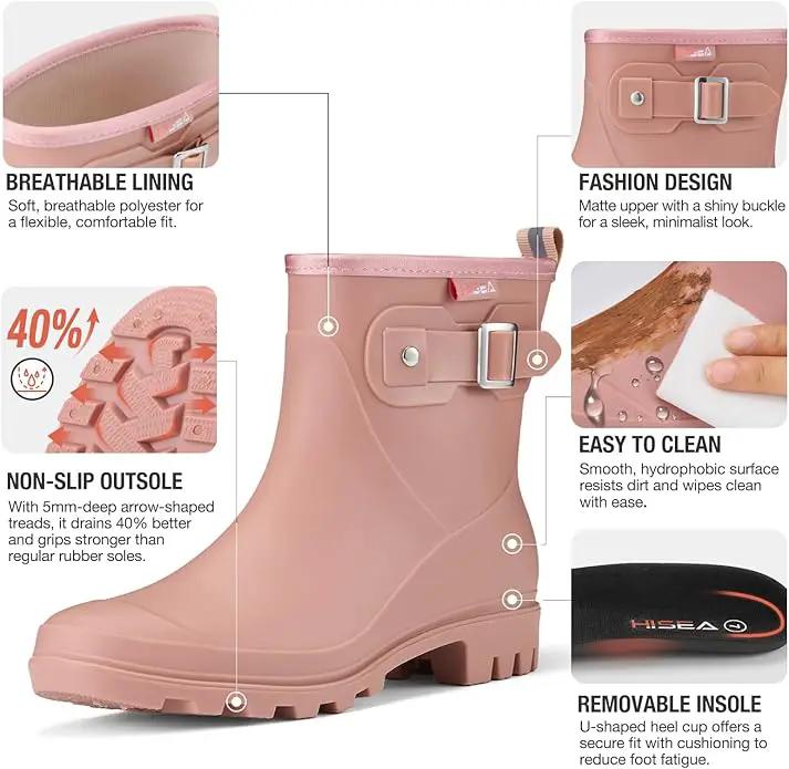HISEA Women's Ankle Rain Boots Waterproof, Fashion Short Garden Shoes Anti-slip for Women with Comfortable Insole, photo 4 of 9