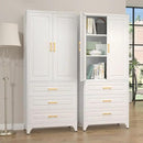 75" Kitchen Pantry Cabinet with 3 Drawer,Metal Storage Cabinets with Doors and 4 Adjustable Shelves,White Kitchen Cabinet with 2 Gold Handles,Food Cupboard for Livingroom,Pantry, Bathroom by CozyNest Decor