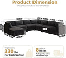 Modular Sectional Sofa with Chaise U Shaped Sectional Couch for Living Room, 8-Seater Comfy Cloud Couches with One Movable Ottoman, Plush Corduroy, Black by CozyNest Decor