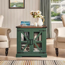 24" End Table with Charging Station, Farmhouse Night Stand with Glass Barn Door, Green Nightstands with Adjustable Storage Shelf, Large Wood Square Bed Side Table for Living Room, Bedroom by CozyNest Decor