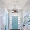 WUZUPS Nickel Chandelier Rustic Farmhouse Industrial Round Ceiling Pendant LED Light Fixture Electroplated Gray Glass Shade for Dining Room Kitchen Island Foyer Entryway, H 20.9" W 15.9", E26 Base by CozyNest Decor