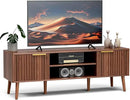 TV Stand for Living Room, Mid Century Modern Entertainment Center for 55/60/65 inch TVs, TV Console with Fluted Door Cabinets and Open Shelves, for Bedroom, Walnut by CozyNest Decor