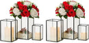 Glass Hurricane Candle Holder Large - Hewory 6pcs Black Rectangle Flower Holders Centerpiece for Table, Tall Floor Square Pillar Candle Lantern for Wedding, Anniversary, Party, Fireplace, Dining Room by CozyNest Decor