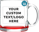 Custom Libbey Clear Glass Coffee Mugs 13 oz. Set of 10, Personalized Bulk Pack - Perfect for Coffee, Tea, Espresso, Hot Cocoa, Other Beverages - Red Bottom by TinyTreasures Baby Boutique