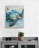 Coastal Sea Turtle Canvas Wall Art Turtle Nautical Ocean Theme Print Poster Framed Picture Painting for Home Beach House Bedroom Wall Decor 11x15 Inch by CozyNest Decor