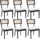 Rattan Dining Chairs Set Of 6 , Mid Century Modern Black Wooden Cane Back Chairs with Removable Sherpa Cushion , Retro Farmhouse Upholstered Kitchen & Dining Room Chairs for Restaurant Living Room by CozyNest Decor