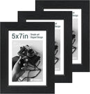 5x7 Picture Frame 3 Pack - Black Woodgrain, Solid Wood & HD Tempered Glass, Table Display or Wall Hanging by CozyNest Decor