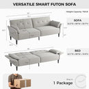 89” Futon Sofa Bed, Linen Comfy Futon Couch Bed with 2 Square Pillows, Convertible Sleeper Sofa with Adjustable Backrest& Armrests, Modern Loveseat Sleeper for Living Room, Bedroom, Light Gray by CozyNest Decor