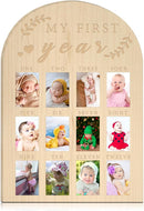 My First Year Photo Display Wood Board Baby's First Year Photo Frame Milestone Board 12 Months Baby Picture Frame 1st Birthday Nursery Decorations for Boy Girl Baby Keepsake Gift for Mom (2" x 3" photos - Wallet Size) by TinyTreasures Baby Boutique