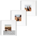 HAUS AND HUES 10x10 White Metal Picture Frames Matted to 5x5 - Features Premium Aluminum & Hanging Hardware, Shatterproof Plexiglass - Ideal for Home, Room, Office (10x10 in, White, Set of 3) by CozyNest Decor