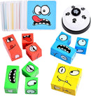 Wooden Face Changing Magic Cube Game, Expression Puzzle Building Blocks Pattern Matching Game, Educational Puzzles Toy Board Games for Kids and Adults with Bell by TinyTreasures Baby Boutique