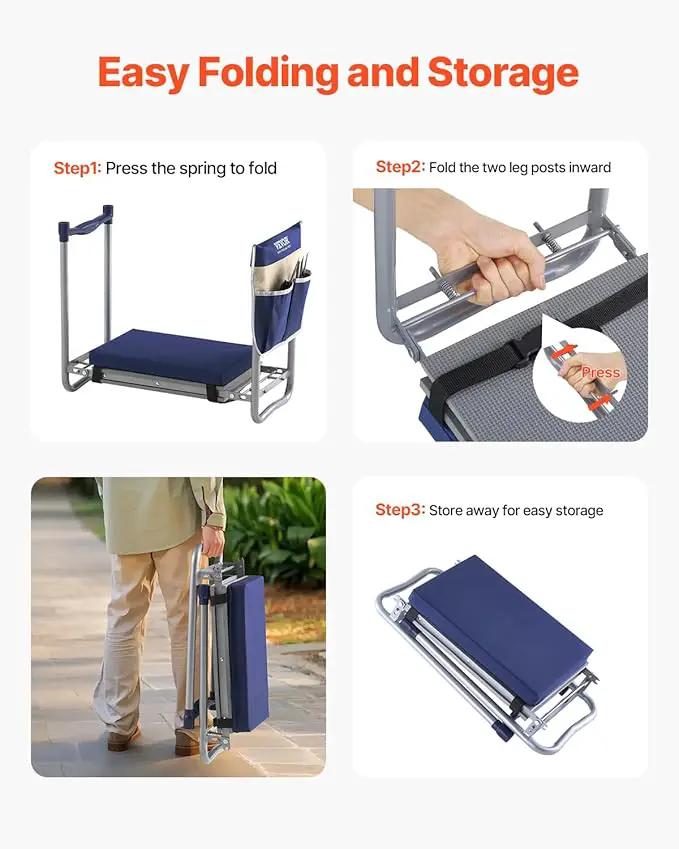 VEVOR Large Folding Garden Kneeler and Seat Heavy Duty, Widened 10" EVA Foam Pad, Portable Garden Stool with Tool Bags, Gardening Bench to Relieve Knee & Back Pain, Gifts for Seniors, Women, Parents, photo 10 of 12