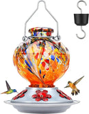 BOLITE Hummingbird Feeder, Hand Blown Glass Hummingbird Feeders for Outdoors Hanging, with Ant Moat and 5 Feeding Ports, 22 Ounces, Peony Flower Shape, Orange, Gifts for Women Men, Gifts for Mom Dad by GreenHaven Gardens