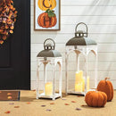 Glitzhome Set of 2 Mondern Farmhouse Wood Metal Lanterns Decorative Candle Lanterns, White (No Glass) by CozyNest Decor
