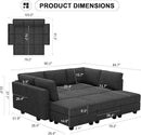 Belffin Modular Sectional Sleeper Sofa Couch with Storage Ottoman Convertible Sectional Couches for Living Room Terry Reversible Chaise. Black Sofa by CozyNest Decor