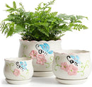Ceramic Plant Pots with Drainage Holes and Saucers, Round Flower Pots for Indoor Plant, 3.9/5.2/6.7 Inches Flower Large Planters Set of 3 by GreenHaven Gardens