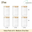 Glass Jars with Bamboo Lids (27oz in 6 Pack), Glass Food Jars and Canisters Sets, Food Storage Container with Airtight Lids, Food Pantry Jars, by CozyNest Decor