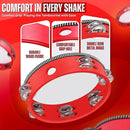 Flexzion Wood Handheld Tambourine for Kids - 8 & 6 Inch Set of 2 Pack, Double Row 12 Pair Metal Jingles, Percussion Drum Moon Musical Instrument (Red) by TinyTreasures Baby Boutique