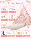 6 Pack Teepee Tent for Kids with Inflatable Airbed, Light, Toddler Tent Children Room Tents, Slumber Party Sleepover Tents, Indoor Outdoor Kids Playtent Playhouse for Girls & Boys by TinyTreasures Baby Boutique