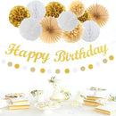 White-Gold Champagne Birthday Party-Decorations Paper-Flowers - 14pcs Happy Banner Engagement Honeycomb Tissue Pom Poms,Women Streamers Garland Beige Fans,21st 18th Girl Hanging Supplies Decor Hugfond by CozyNest Decor