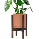D'vine Dev Terracotta Planter with Walnut Color Stand - 8 Inch Modern Round Flower Pot with Wood Planter Holder, Terracotta, 55-B-Y-5 by CozyNest Decor