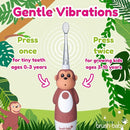 brush-baby WildOnes™ Rechargeable Kids Electric Toothbrush – Monkey | Flashing Lights, 2-Min Timer, Waterproof, 3 Brush Heads | Toddler & Child Toothbrush Ages 0-10 | Soft Bristles by TinyTreasures Baby Boutique