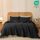 PHF 100% Cotton Waffle Weave Blanket Queen Size, Soft Lightweight Breathable Cozy Summer Blankets for Bed, Luxury Aesthetic Woven Bedding for Home Decor, 90"x90", Black
