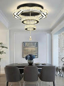 Flashing God Modern Crystal Chandeliers Dia 24" Black Chandelier Flush Mount Ceiling Light for Bedroom Living Room Dining Room Hallway Dimmable 3 Rings LED Celing Lighting Fixtures by CozyNest Decor