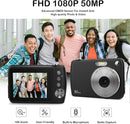 Digital Camera, Kids Cameras for 50MP FHD 1080P, Digital Point and Shoot Camera with 16X Zoom Anti Shake, Compact Small Cameras Gift for Boys Girls Kids, Black by TinyTreasures Baby Boutique