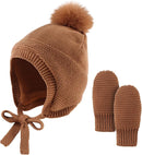 Basic Winter Baby Beanie Gloves Boys Girls Knitted Hat Pompom Kids Earflap Hats Warm Infant Toddler Beanie Mittens Set by TinyTreasures Baby Boutique