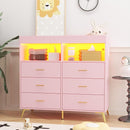 Changing Table Dresser with Drawers, Baby Dresser with Changing Table Top, Power Outlet, LED Light & Metal Feet, Diaper Changing Station Nursery Organizer for Infants Newborn, Pink by TinyTreasures Baby Boutique