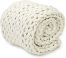 Nuzzie Chunky Knit Blanket - Breathable, Cooling, Hand Made Knit Throw Blanket for Sleep - Machine Washable, Stylish Decor Design (Cream, Full | 16lbs | 48"x72") by CozyNest Decor