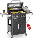 2 in 1 Propane Gas BBQ Grill with Side Burner & Porcelain-Enameled Cast Iron Grate, 4-Burner Flat Top Griddle, 46,700 BTU Outdoor Barbecue Propane Griddle Grill Combo for Camping, Patio, Backyard by GreenHaven Gardens