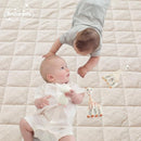 Brandream 3 Pieces Crib Bedding Set for Girls or Boys Quilt,Crib Sheet,Dust Ruffle Skirt, 100% Washed Cotton Like Linen Supersoft Farmhouse Chic Boho Beige Classic Quilted Plaid Design by TinyTreasures Baby Boutique