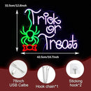 Trick Or Treat Neon Sign Funny Spider Candy LED Neon Light for Wall Decor Dimmable USB Halloween Light Up Sign for Halloween Party Home Neon Decor (16.7 * 12.8In) by CozyNest Decor