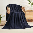 EMME Cotton Throw Blanket for Couch Soft Muslin Blankets 50"x60" Lightweight Breathable Blanket All Season Gauze, Navy by CozyNest Decor