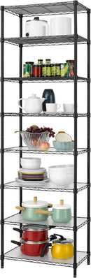 Finnhomy 8-Tier Wire Shelving Unit Adjustable Steel Wire Rack Shelving, 80.7 Inches Height 8 Shelves Metal Storage Rack, Pantry Shelves for Storage with PE mat, NSF Certified, Black by GreenHaven Gardens