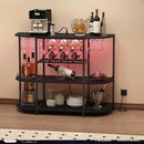 Wine Cabinet Coffee Table with Power Socket and LED Light, Three Tiers Coffee Bar Table Wine Rack Liqour Bar with Large Storage for Home Kitchen (Black) by CozyNest Decor