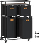 VASAGLE Laundry Sorter, Laundry Hamper with Wheels, 39.6 Gal. (150 L) Portable Rolling Cart Baskets with Shelf, 4 Removable Liners and 6 Labels, Ink Black and Chestnut Brown URLS100B01 by CozyNest Decor