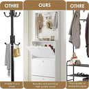 Shoe Storage Cabinet with 3 Flip Drawers, Narrow Shoe Cabinet with 9 Hooks Coat Rack, Freestanding Slim Shoe Storage Organizer for Entryway, Hallway, Entrance, Bedroom, Living Room, White by CozyNest Decor