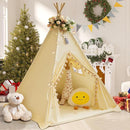 Teepee Tent for Kids with Padded Mat Cotton Canvas Kids Teepee with Pompom for Toddlers Indoor Play Tent for Girls Boys with Stars Lights, Carry Bag, Banner Flag (Cream) by TinyTreasures Baby Boutique