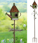 BAYN 57” Bird Houses Stake for Outside, Metal Watering Can Birdhouse Garden Stake Wild Bird Feeder Pole with Welcome Sign Outdoor Decorations for Patio, Backyard, Garden by CozyNest Decor