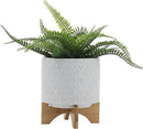 8" Ceramic Planter Stand, White Diamond Design with Wooden Base, Indoor/Outdoor Planter with Stand for Your Succulents and Small Plants by GreenHaven Gardens