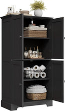 ChooChoo Bathroom Floor Cabinet, Modern Bathroom Storage Cabinet with 4 Doors and Adjustable Shelves, Freestanding Cupboard for Living Room, Black by CozyNest Decor