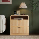 FURSUN 24" Fluted Nightstand Set of 2 with Charging Station, Wooden End Table with 2 Drawers Storage, Curved Profile Design, Modern Bedside Cabinet for Bedroom Living Room, Natural Oak by CozyNest Decor