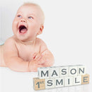 I'm Solid Wood Baby ABC Alphabet Milestone Age Blocks, Personalized Own Name, Gender Neutral, Newborn Gifts & Keepsakes for Picture Props (1.9" / 16 Pcs/White) by TinyTreasures Baby Boutique