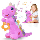Baby Dino Plush Soft Stuffed Animal Toy for 0-3-6-12+ Months,Infant Musical Toy with Rattle,Squeaker,Sensory Crinkle,Teether & Textures,Toys for Christmas Baby Gift for Newborn Girl Boy (Purple) by TinyTreasures Baby Boutique