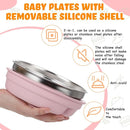 Nuogo 1 Pcs Stainless Steel Baby Suction Plates with Removable Silicone Shell 2-in-1 Metal Toddler Bowl Divided for Picky Eaters Kids Feeding Led Weaning Supplies, Dishwasher Safe (Dark Pink) by TinyTreasures Baby Boutique