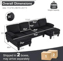 Karl home U-Shape Sectional Sofa Couch 111" Modern 4-Seat Sofa with Chaises Corduroy Fabric Upholstered Covertible Couch with Wood Grain Legs for Living Room, Reception Room, Apartment, Black by CozyNest Decor