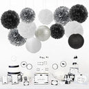 Black White Silver Party-Decorations Paper Flowers Lanterns - 15PCS Birthday Halloween Wedding Tissue Pom Poms Streamers, Halloween Prom Baby Shower Bachelorette Hanging Supplies Decor Hugfond by CozyNest Decor